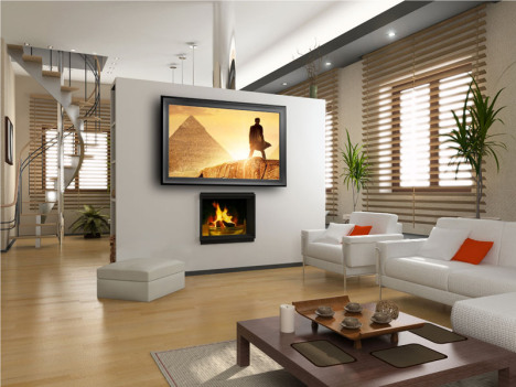 the modern interior design with fireplace (3D)